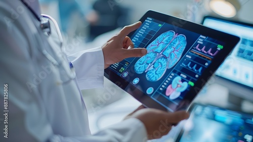A doctor reviewing a patient's urological medical history on a tablet