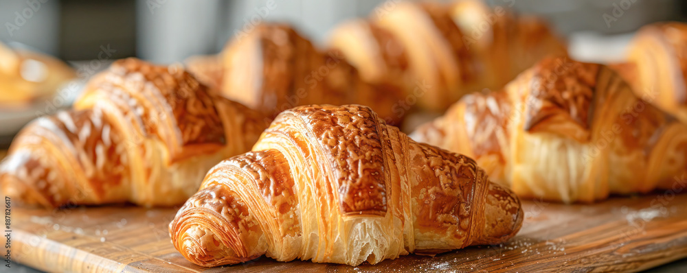 Freshly baked croissants on a tray, showcasing their golden, flaky texture and inviting aroma. Freshly baked croissants on a tray, showcasing their golden, flaky texture and inviting aroma.