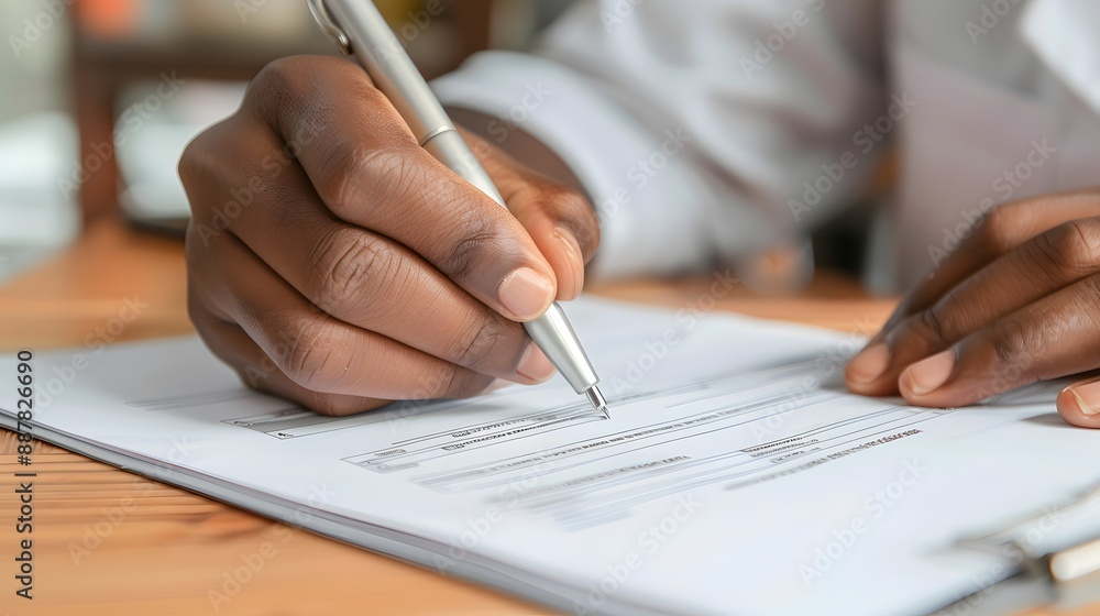 A patient filling out a urological health questionnaire in a doctor's office A patient filling out a urological health questionnaire in a doctor's office