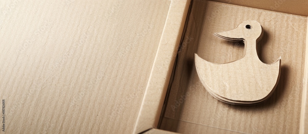Kraft paper packaging template with a cut out duck shape in a cardboard ...