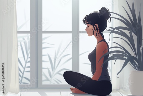 Woman Meditating by Window Digital Art Calm and Serene Bright and Detailed