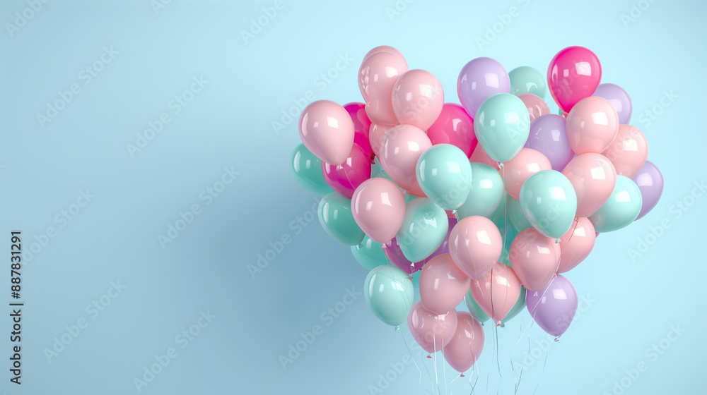 Multicolored Balloon Love Heart. Pink, Violet and Turquoise Balloons arranged in a heart shape. 3D Render Multicolored Balloon Love Heart. Pink, Violet and Turquoise Balloons arranged in a heart shape. 3D Render
