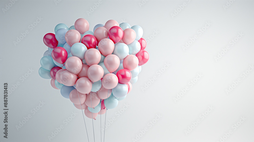 Multicolored Balloon Love Heart. Pink, Violet and Turquoise Balloons arranged in a heart shape. 3D Render Multicolored Balloon Love Heart. Pink, Violet and Turquoise Balloons arranged in a heart shape. 3D Render