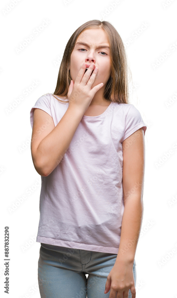 Young beautiful girl over isolated background bored yawning tired covering mouth with hand. Restless and sleepiness. Young beautiful girl over isolated background bored yawning tired covering mouth with hand. Restless and sleepiness.