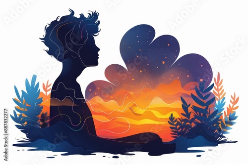 Woman Meditating with Fire Elements Digital Art Dynamic and Powerful Bright and Detailed