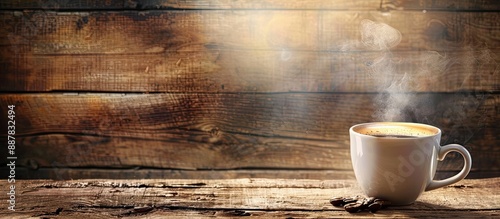 A steaming cup of black cof...