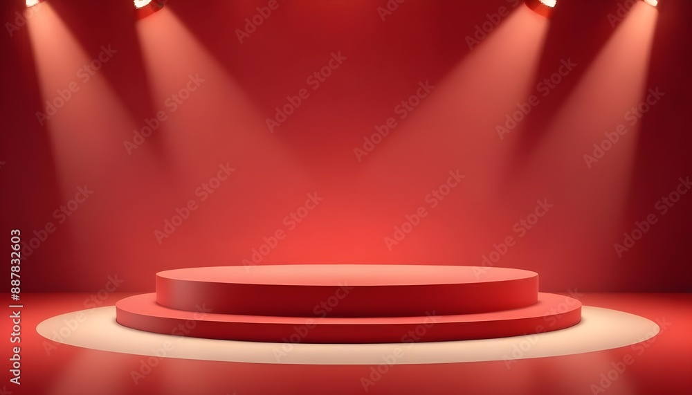 Fototapeta premium A red podium under spotlights against a red background