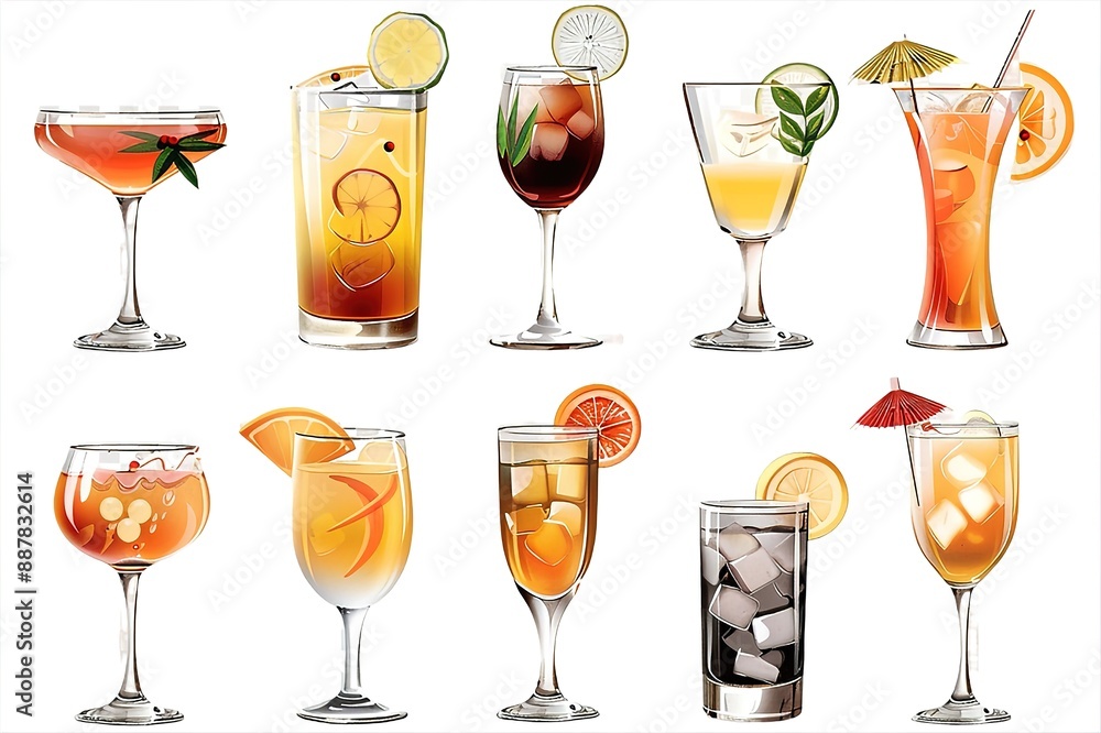 Set of classic alcohol cocktails isolated on white background
Set of classic alcohol cocktails isolated on white background