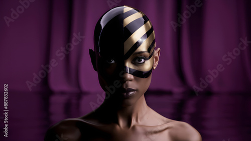 mid shot, A cinematic photograph of a stylized portrait of a bald woman's head © ale studio 
