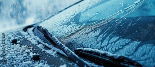 Obraz na płótnie Close up view of snowy windshield on a car in winter with ample copy space image included w salonie