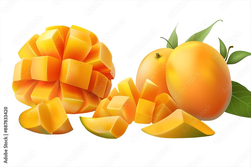 Fresh mango fruits and green leaves isolated on white, set
Fresh mango fruits and green leaves isolated on white, set