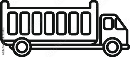 Simple line art icon of a tipper lorry truck transporting building materials