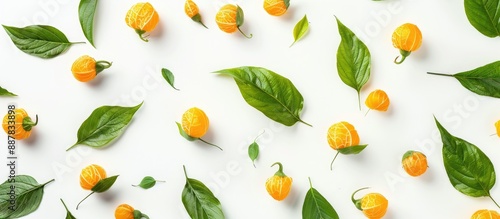 Top view physalis with leav...