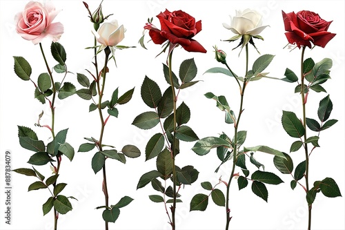 Bunch of rosy roses isolated on white 