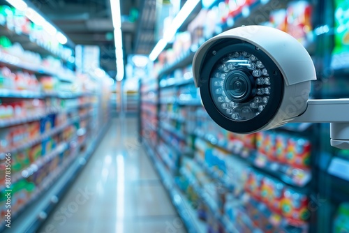 Wallpaper Mural Modern security camera on the wall monitoring the supermarket with blurred background Torontodigital.ca