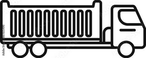 Simple icon of a tipper truck carrying building materials for construction