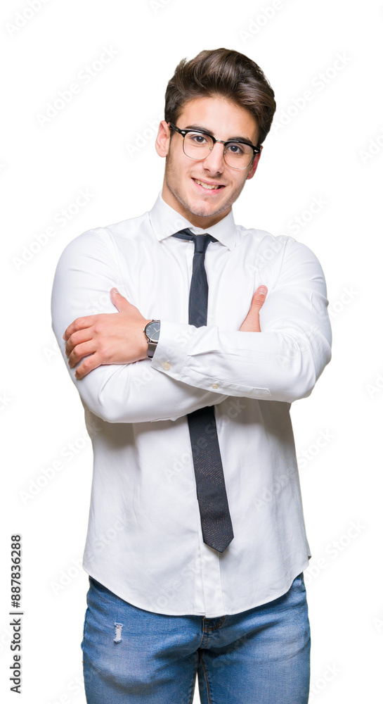 Young business man wearing glasses over isolated background happy face smiling with crossed arms looking at the camera. Positive person. Young business man wearing glasses over isolated background happy face smiling with crossed arms looking at the camera. Positive person.