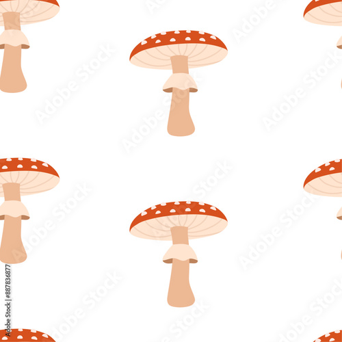 Seamless mushroom pattern on a white background