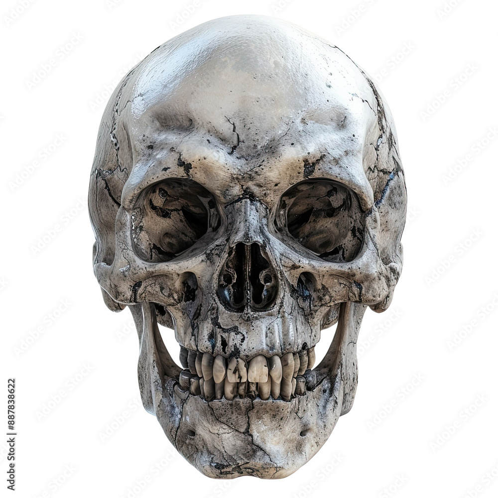 Obraz premium Realistic Weathered Human Skull , transparent background