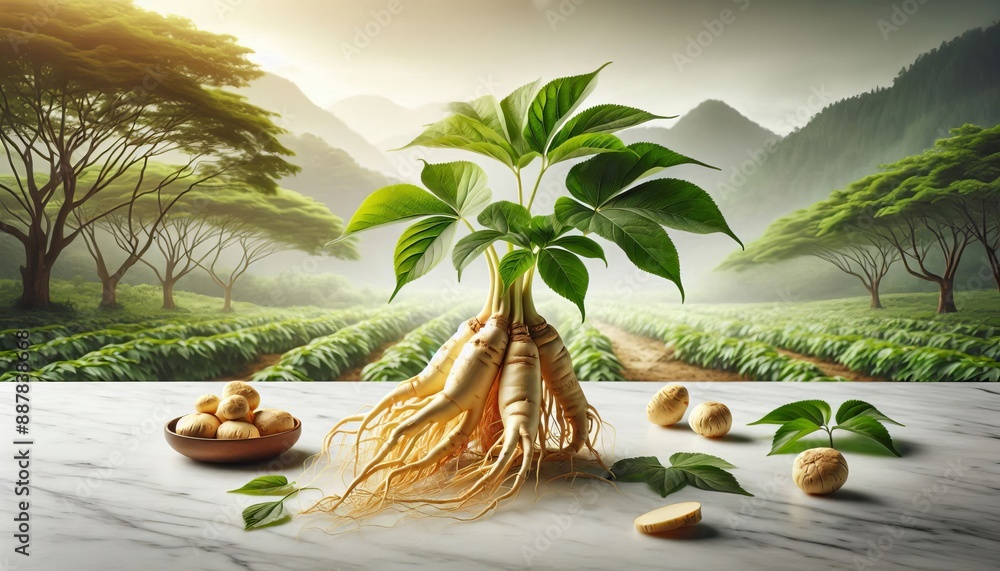 Obraz premium Rice stalks, rice stalks, eggplant, ginseng, Korean ginseng, yardlong beans, Thai herbs, okra, chilli, dried chili, Chinese cabbage, sugar cane, sugar
