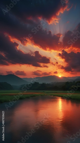 Wallpaper Mural sunset over the river, iPhone wallpaper, Galaxy wallpaper, wallpaper, high definition wallpaper Torontodigital.ca