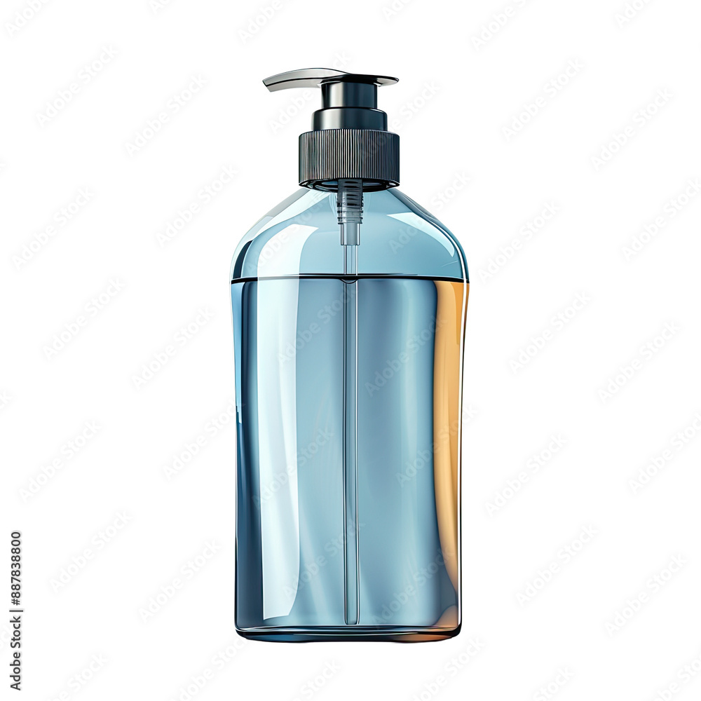 Fototapeta premium Transparent Blue Pump Bottle with Liquid , transparent background
