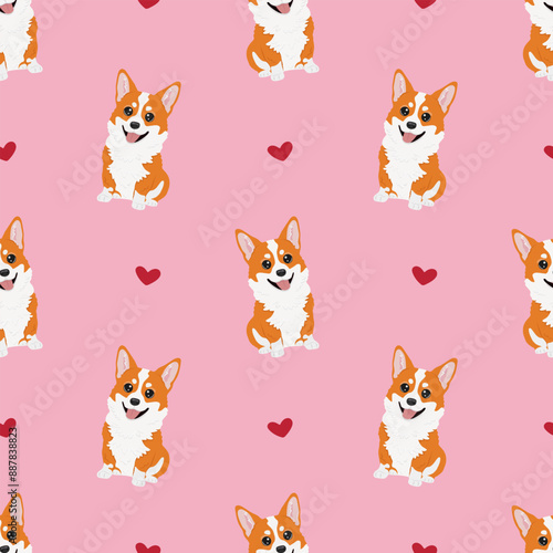 Seamless corgi pattern. Cartoon home pet, set of cute puppies for print. Vector corgi animal background. Funny little doggy seamless pattern