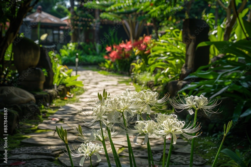 Spider lily flowers in a garden Spider lily flowers in a garden