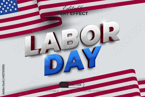 Labor day text effect white blue shiny style. Editable text effect.
