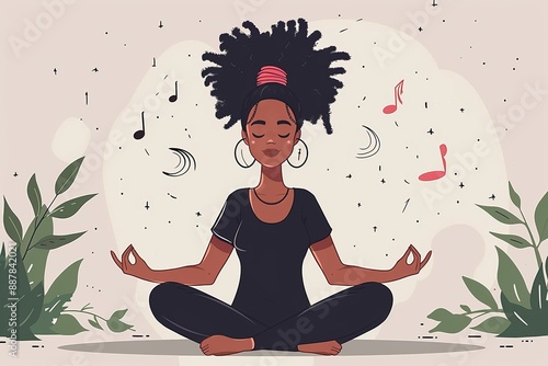 Woman Meditating with Plants and Butterflies Digital Art Calm and Serene Bright and Detailed