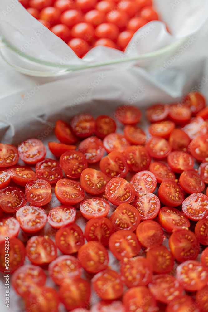 Roasted Tomatoes in Olive Oil,dry small tomatoes,cooking process,canned food,healthy home cooking,italian,spice,small tomato in an oven,colorful food,zen eating,diet Roasted Tomatoes in Olive Oil,dry small tomatoes,cooking process,canned food,healthy home cooking,italian,spice,small tomato in an oven,colorful food,zen eating,diet
