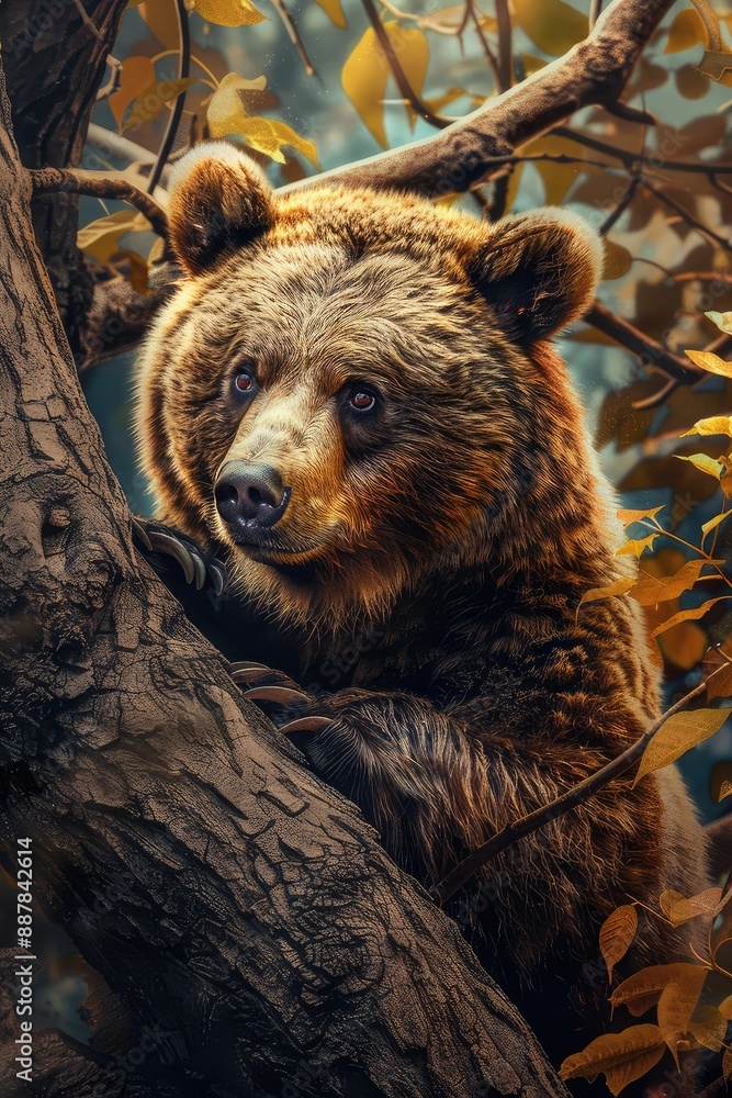 Fototapeta premium Beautiful brown bear in nature. Selective focus.