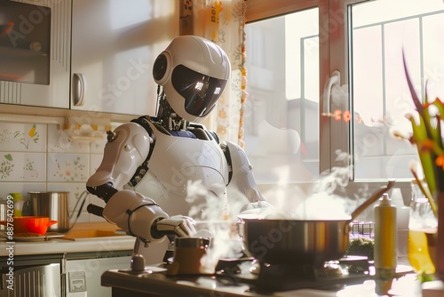 家庭で調理をする人型ロボット