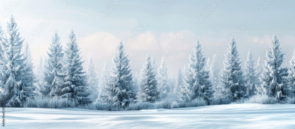 Naklejka premium Winter wonderland Christmas scene with frosted fir trees in a snowy landscape leaving room for text or graphics in a copy space image
