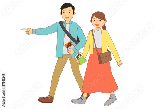 観光をする男女のイラストのイメージ_主線あり
