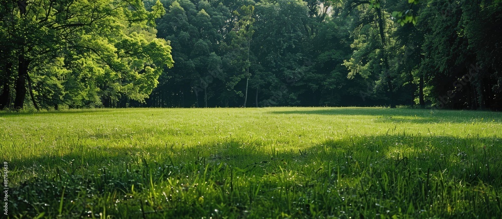 A lush field with trees behind allowing for copy space image