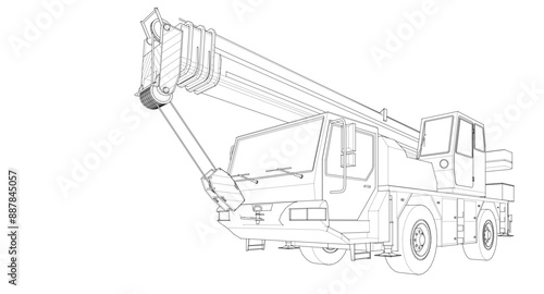  mobile crane machine 3d illustration