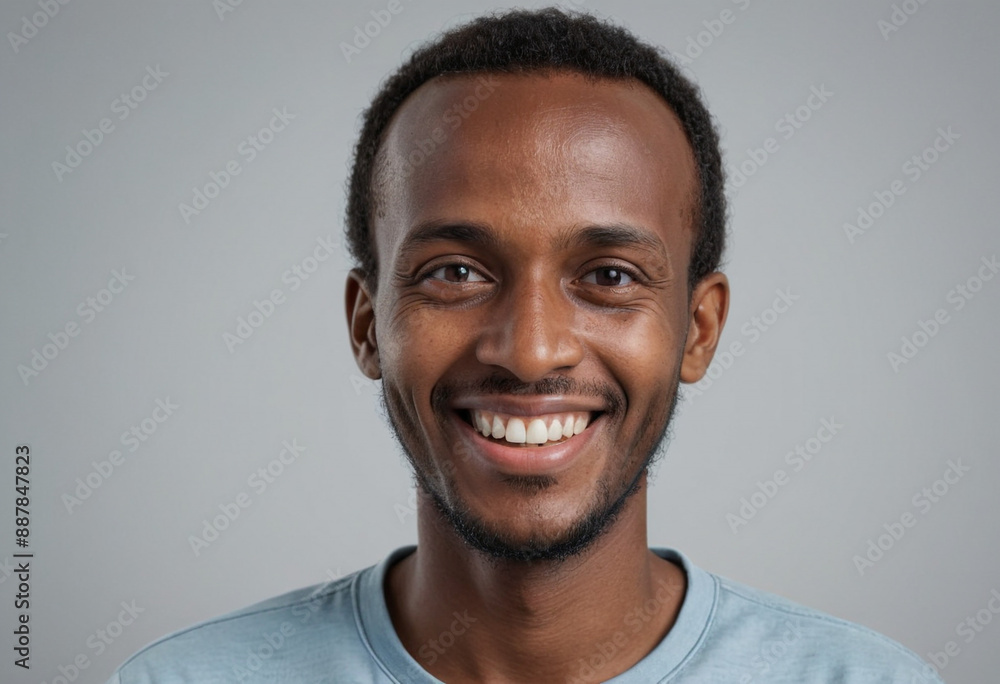 Portrait view of a regular happy smiling Somalia man, ultra realistic, candid, social media, avatar image, plain solid background Portrait view of a regular happy smiling Somalia man, ultra realistic, candid, social media, avatar image, plain solid background