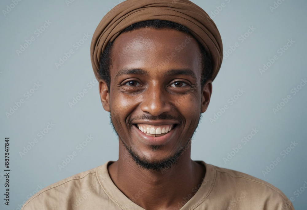 Portrait view of a regular happy smiling Somalia man, ultra realistic, candid, social media, avatar image, plain solid background Portrait view of a regular happy smiling Somalia man, ultra realistic, candid, social media, avatar image, plain solid background