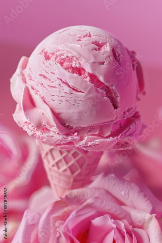 Ice cream closeup with rose flavor. Selective focus.