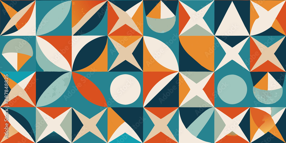 A vibrant abstract pattern composed of geometric shapes and bold colors, creating a modern, eye-catching design ideal for backgrounds and textiles A vibrant abstract pattern composed of geometric shapes and bold colors, creating a modern, eye-catching design ideal for backgrounds and textiles