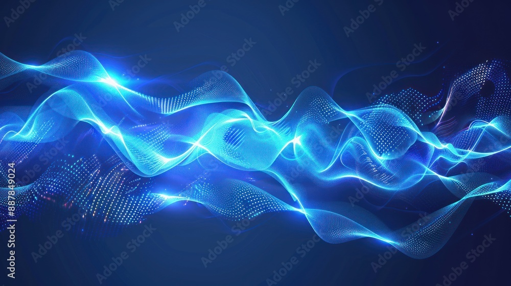 Obraz premium Abstract Blue Wave with Glowing Particles