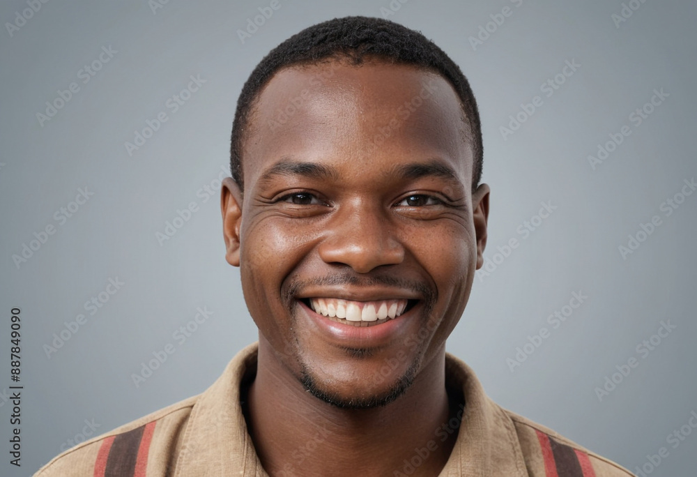 Fototapeta premium Portrait view of a regular happy smiling Eswatini man, ultra realistic, candid, social media, avatar image, plain solid background