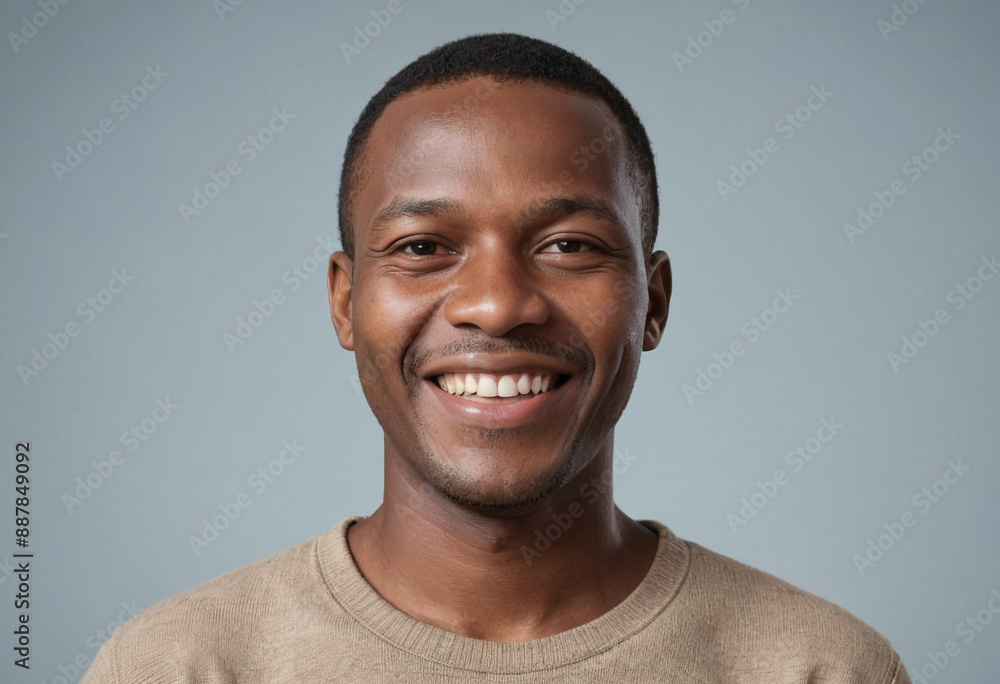 Obraz premium Portrait view of a regular happy smiling Eswatini man, ultra realistic, candid, social media, avatar image, plain solid background