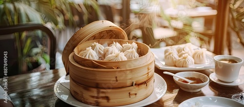 Blurry steamed dumplings in...