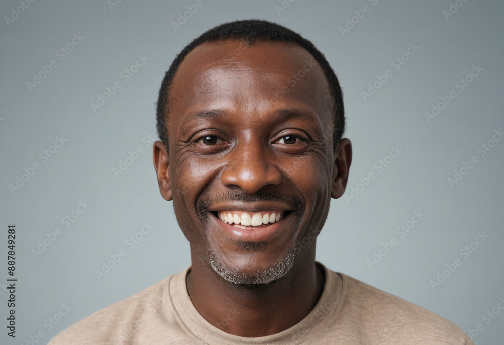 Portrait view of a regular happy smiling Guinea man, ultra realistic, candid, social media, avatar image, plain solid background Portrait view of a regular happy smiling Guinea man, ultra realistic, candid, social media, avatar image, plain solid background