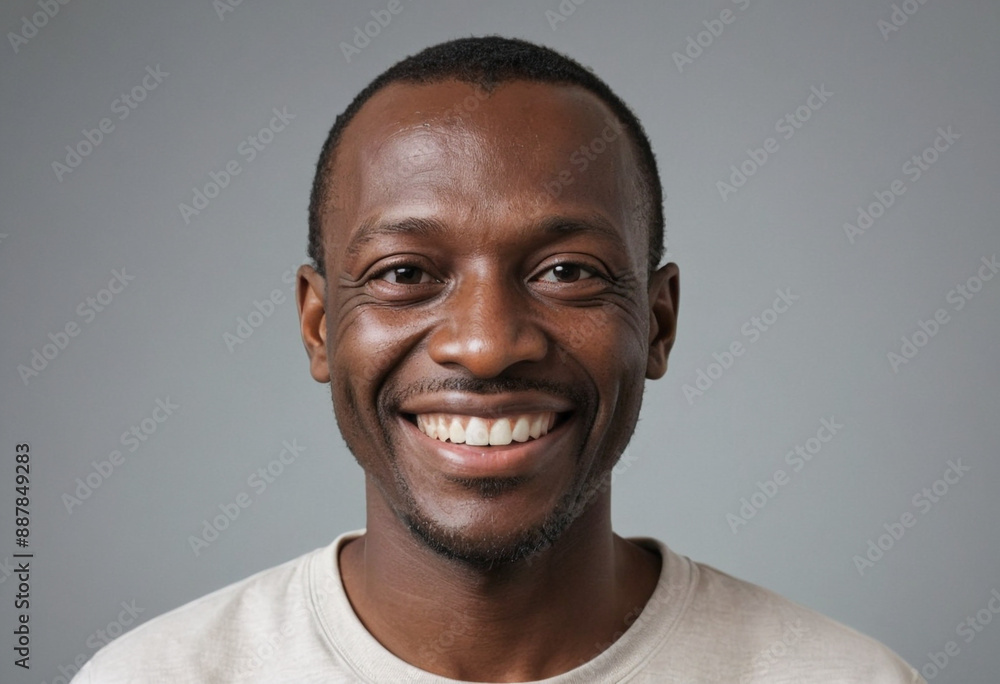 Portrait view of a regular happy smiling Guinea man, ultra realistic, candid, social media, avatar image, plain solid background Portrait view of a regular happy smiling Guinea man, ultra realistic, candid, social media, avatar image, plain solid background