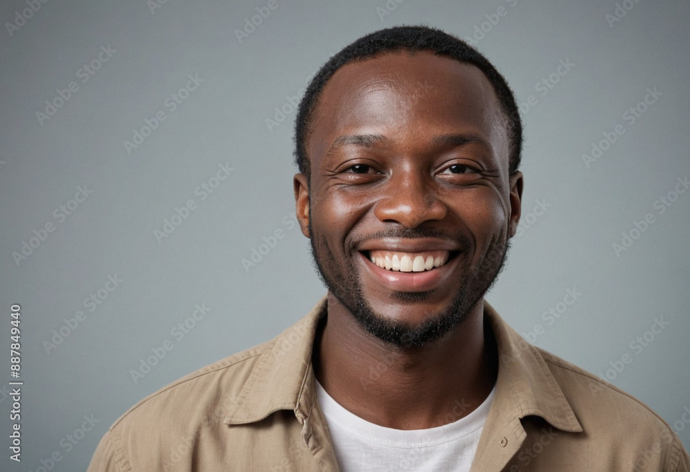 Portrait view of a regular happy smiling Liberia man, ultra realistic, candid, social media, avatar image, plain solid background Portrait view of a regular happy smiling Liberia man, ultra realistic, candid, social media, avatar image, plain solid background