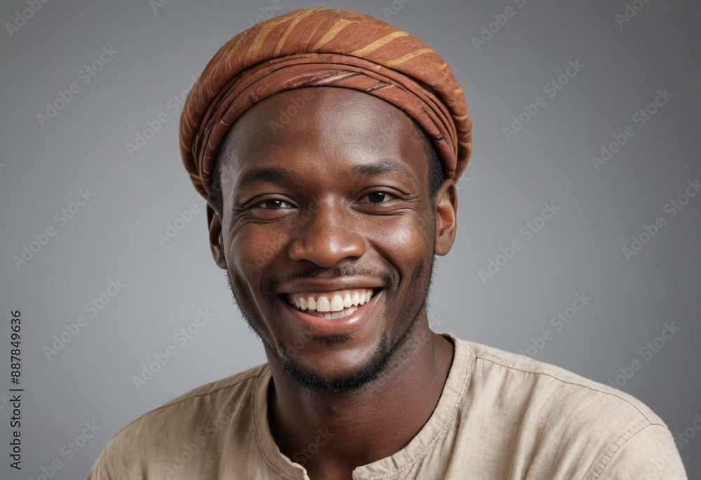 Portrait view of a regular happy smiling Mali man, ultra realistic, candid, social media, avatar image, plain solid background Portrait view of a regular happy smiling Mali man, ultra realistic, candid, social media, avatar image, plain solid background