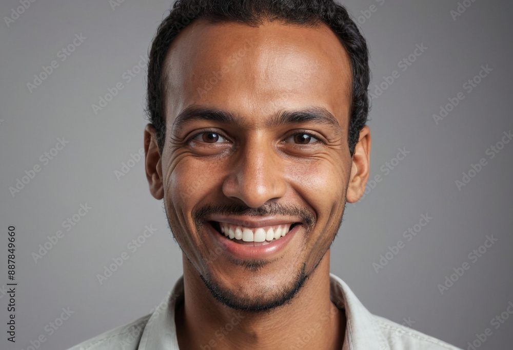 Obraz premium Portrait view of a regular happy smiling Mauritania man, ultra realistic, candid, social media, avatar image, plain solid background